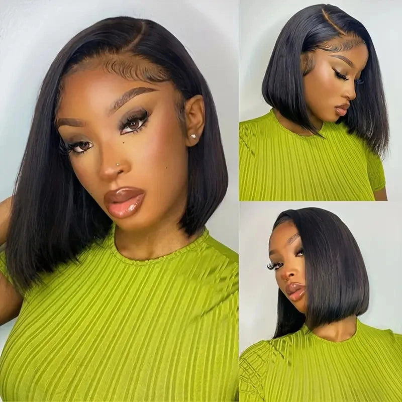 Straight Bob Wig 200% Density 13X4 Lace Frontal Wigs Brazilian Pre Plucked With Baby Hair 4x4 For Women 100% Human Hair Wigs #1B