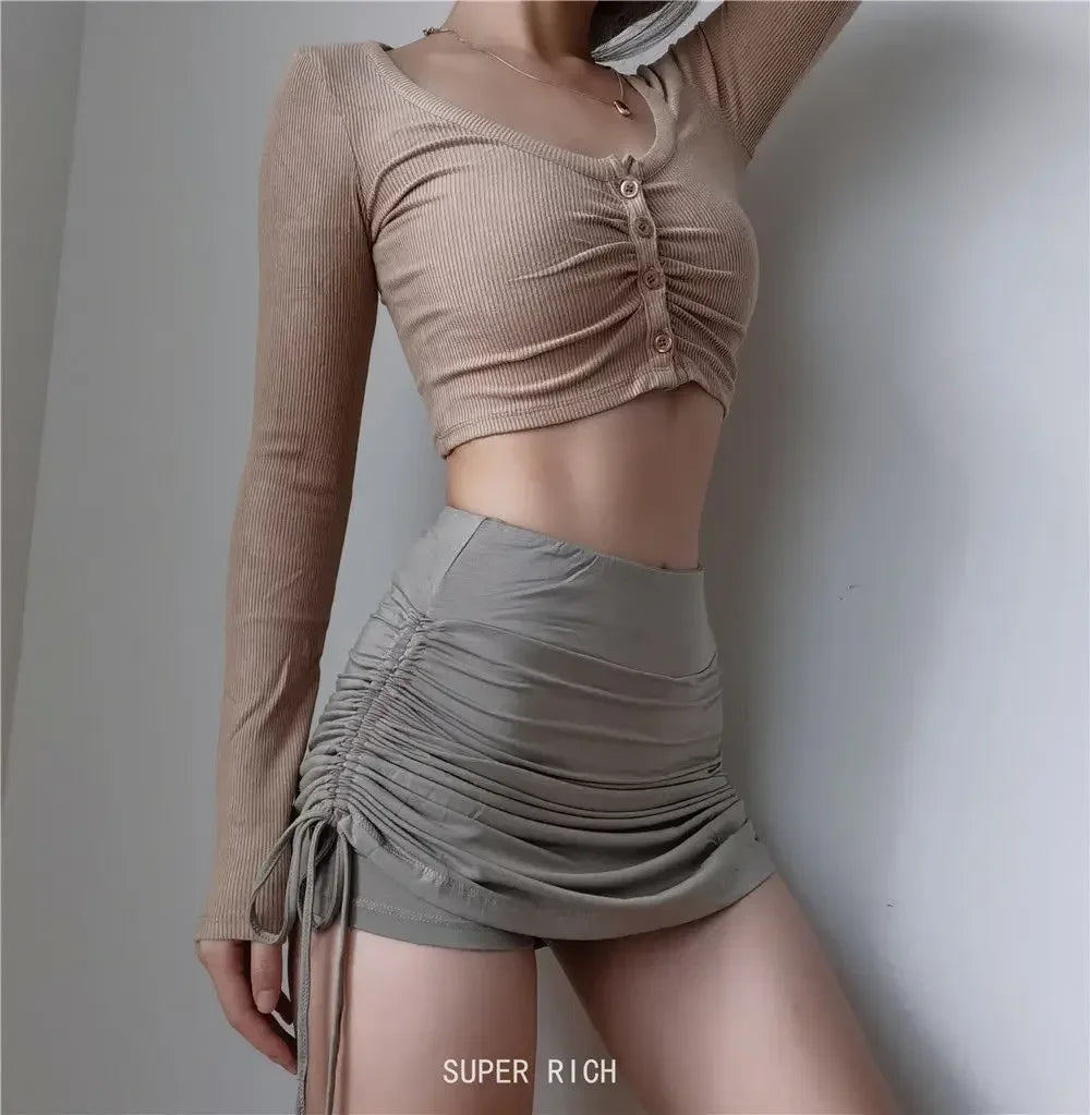 Spring Summer Women Long Sleeve Button T Shirt Female Solid Slim Sexys Casual Tee Shirt Femmes Y2k Clothes Streetwear Crop Tops