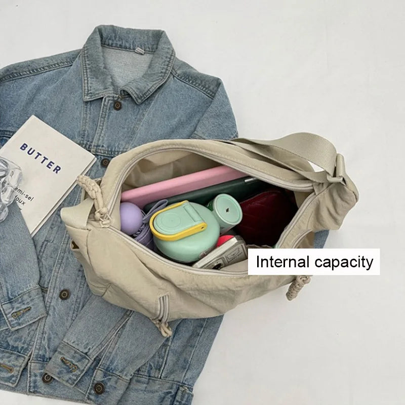 Trendy Women's Soft Cloth Shoulder Bag Solid Color Student 2025 Spring Y2k Casual Style Big Handbags Crossbody Bags for Women
