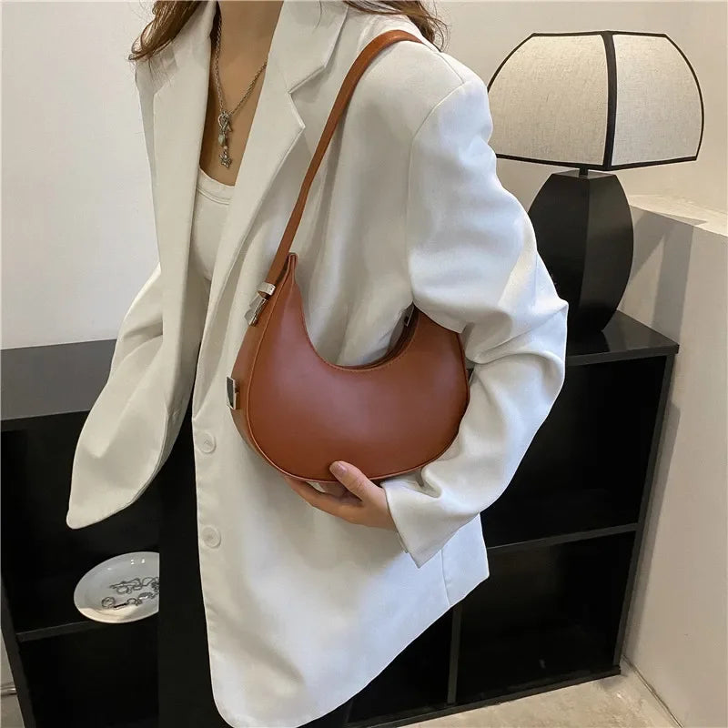 Fashion Luxury Design PU Leather Hobo Shoulder Bag Women Small Clutch Handbag Purse Female Underarm Bag Travel Totes