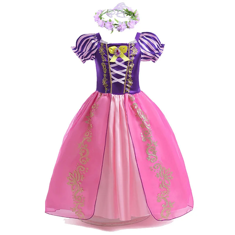 Disney Rapunzel Princess Dress Girl Purple Puff Sleeve Cosplay Tangled Costume Halloween Vestido Kids Birthday Ball Gown Clothes