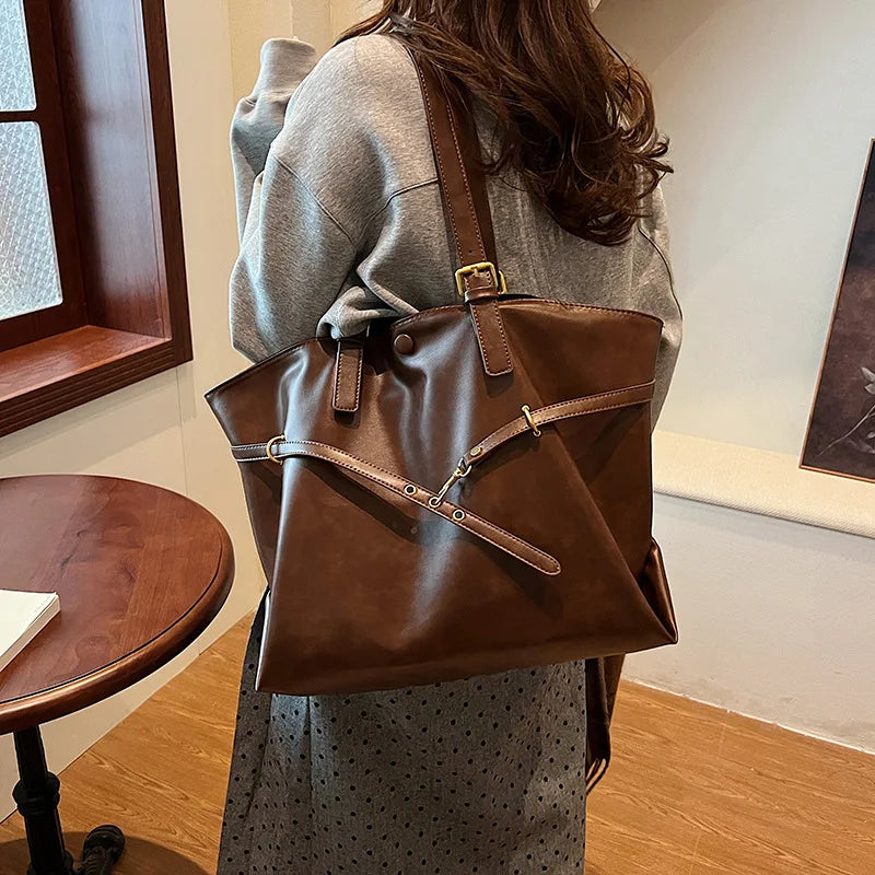 Large Capacity Winter Lady Shoulder Bag Vintage Casual Girl Tote Bags Y2K Pu Leather Female Handbags Women's Commuter Bag Purse