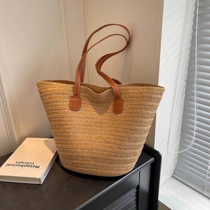 Women's Large Capacity Shoulder Bag Summer Straw Woven Basket Handbag Fashion Female Luxury Designer Beach Bag Bali Shopper Tote
