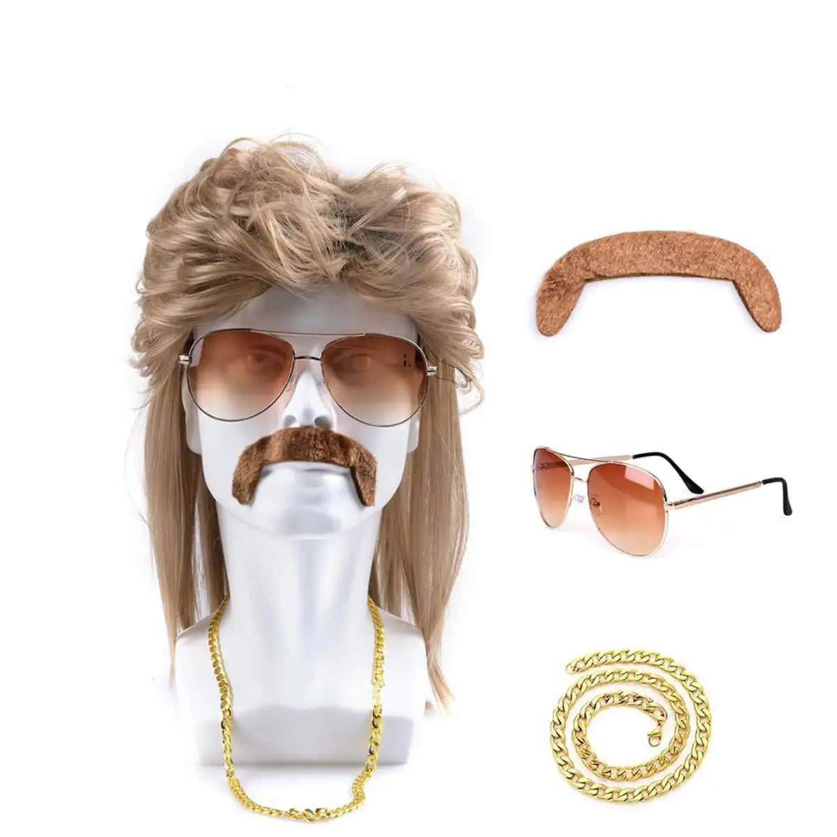 Men's Golden Brown Rock Synthetic Wig High Quality Halloween Costume Accessory Dress up Hippie Wig for Adults