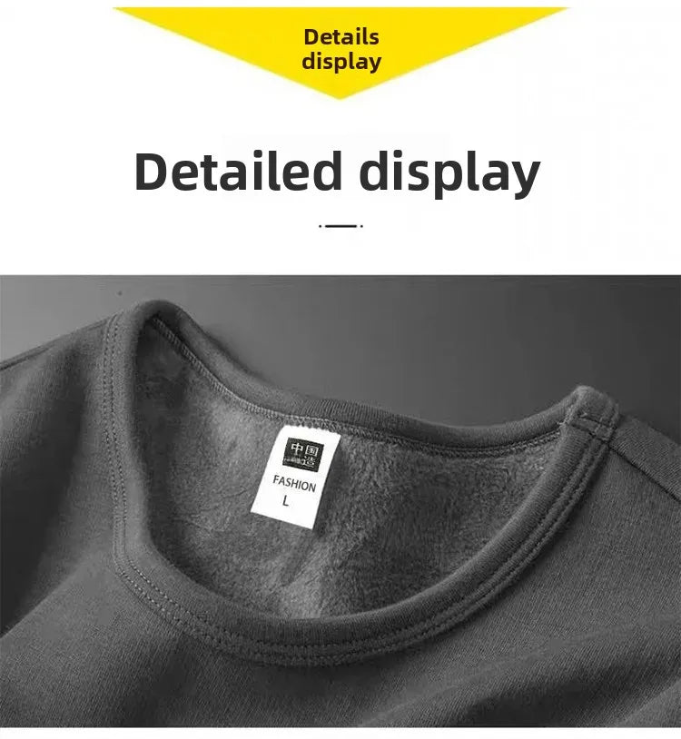 Men's Fleece Lined Thickened Long Sleeve T-Shirt round Neck Base Shirt Autumn Clothes Winter Long Sleeve Warm Underwear