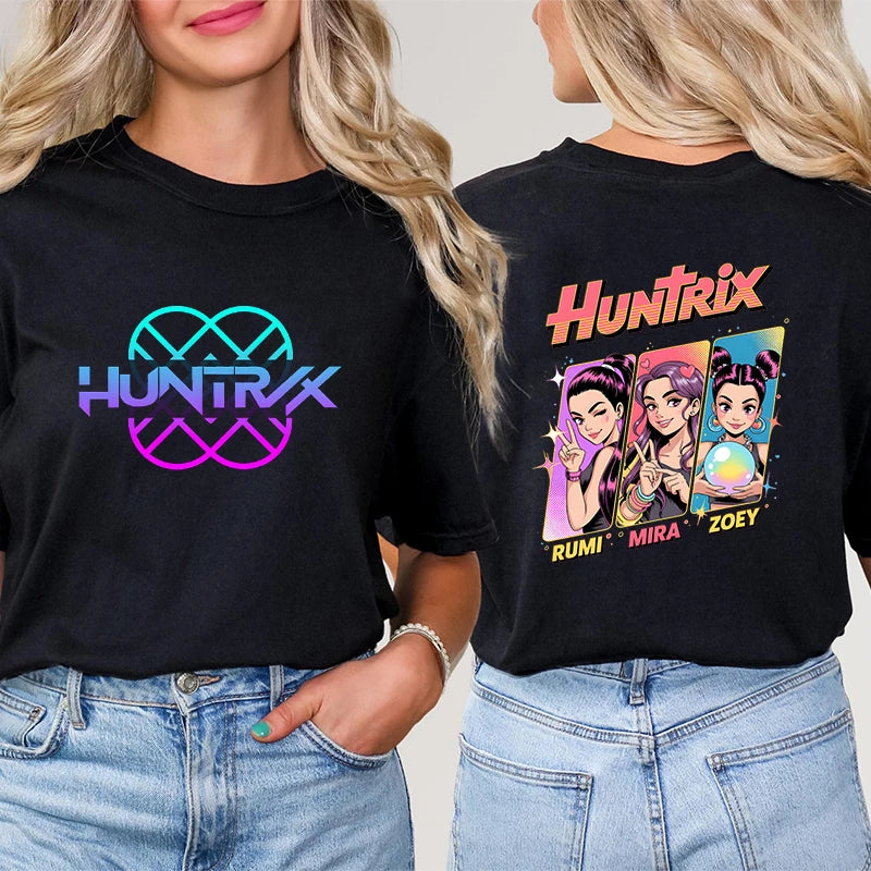 Kpop Demon Hunter HuntrX Print T-Shirts Fashion Casual Short Sleeve T-shirt Fashion Korean Anime Tshirts Women Clothes Tees Tops