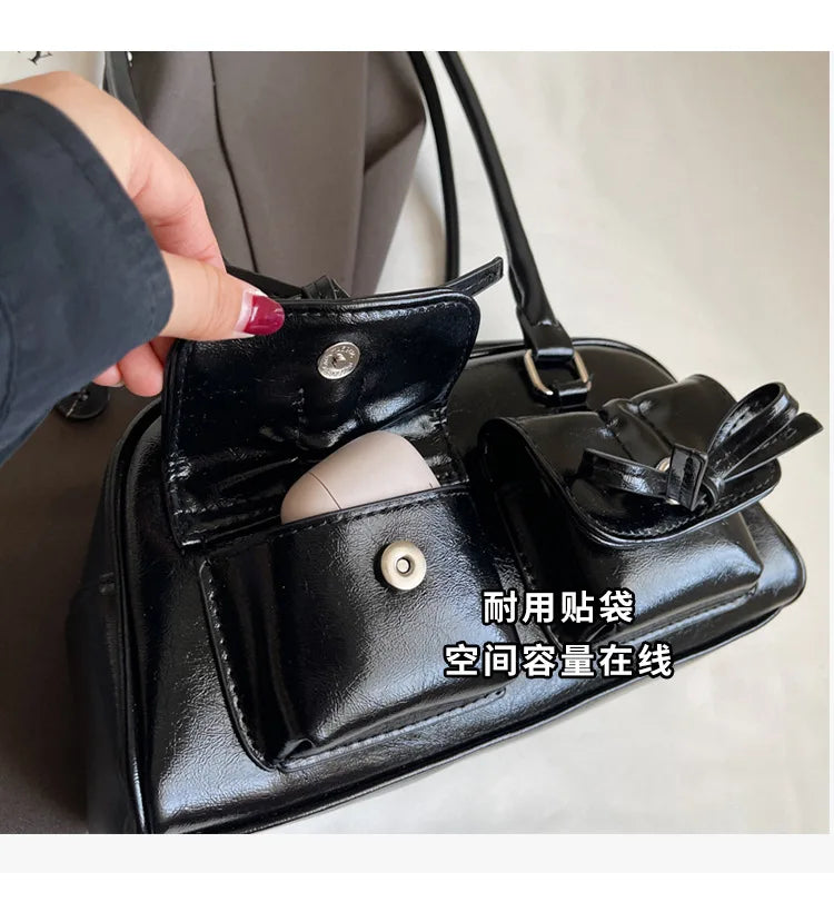 Vintage Women Business Shoulder Bags Simple Ladies Commute Tote Bag Pu Leather Female Underarm Bag Burgundy Large Handbags Purse