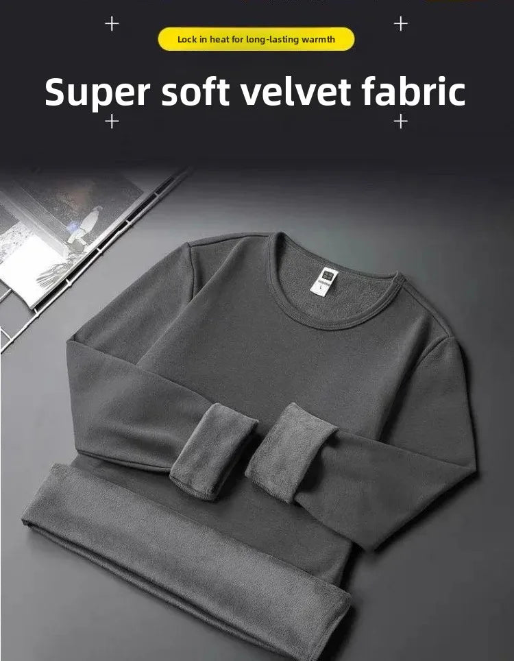 Men's Fleece Lined Thickened Long Sleeve T-Shirt round Neck Base Shirt Autumn Clothes Winter Long Sleeve Warm Underwear