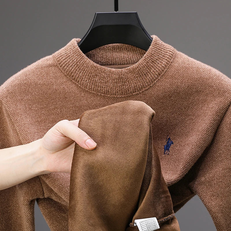 Luxury Brand Men's O-Neck Sweater Autumn/Winter New Item Exquisite Velvet Embroidered Thick Pullover Knitwear Top Men's Clothing