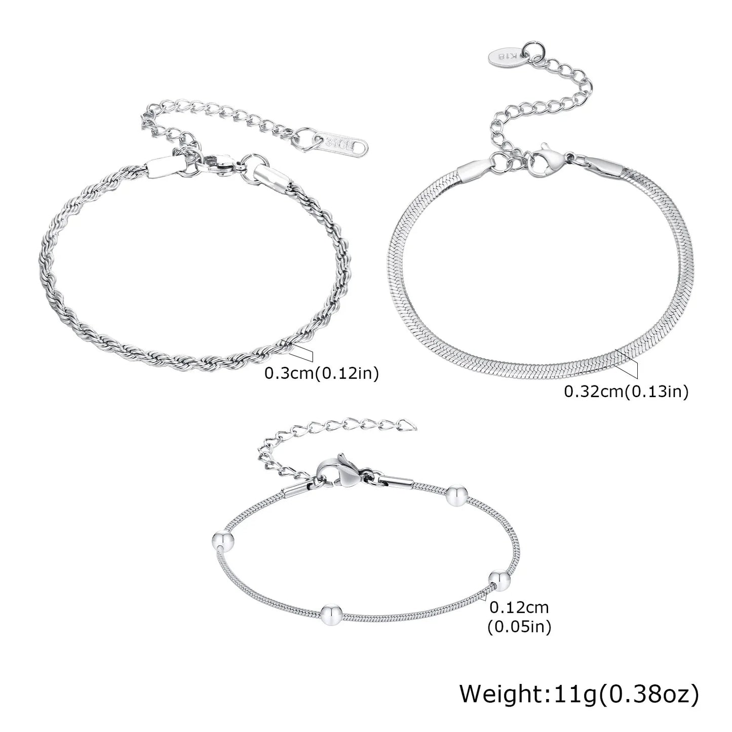 Women Chain Bracelet Silver Color, Stainless Steel Link Stackable Bracelets, Layered Fashion Accessories Gifts