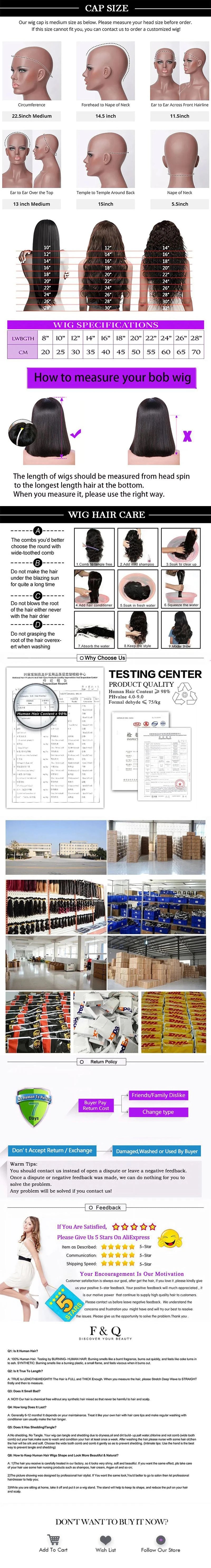 Straight Bob Wig 200% Density 13X4 Lace Frontal Wigs Brazilian Pre Plucked With Baby Hair 4x4 For Women 100% Human Hair Wigs #1B