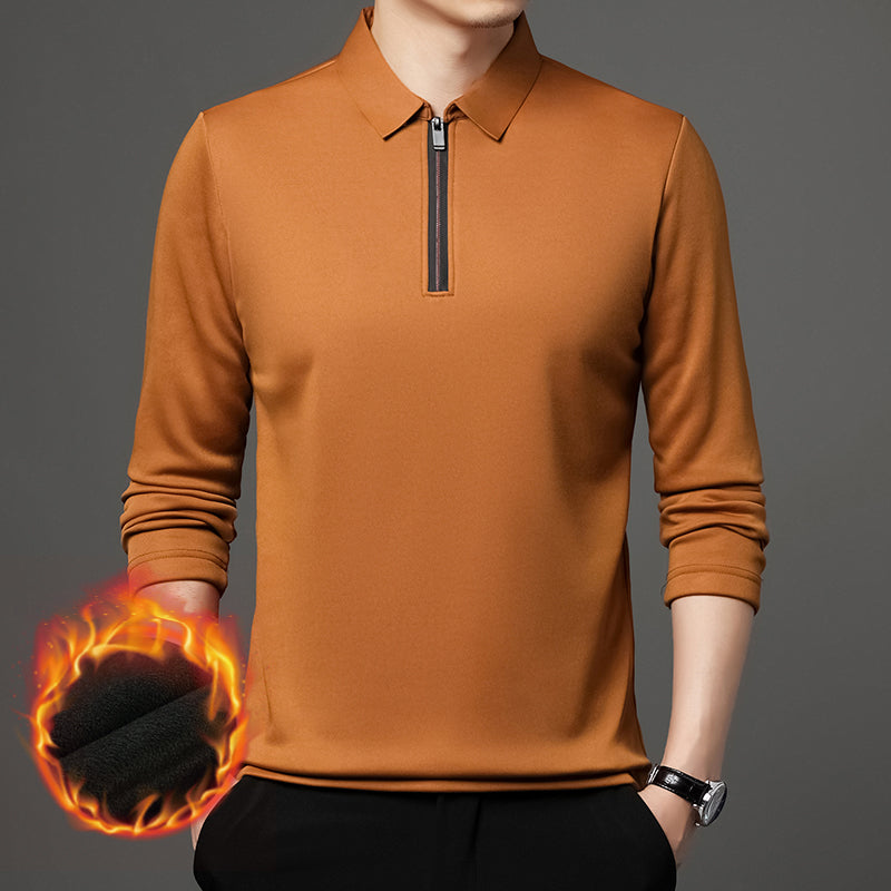 New T Shirt Zipper Polo Shirt Male Fashion Turn-Down Collar Long Sleeve Business Men Clothes