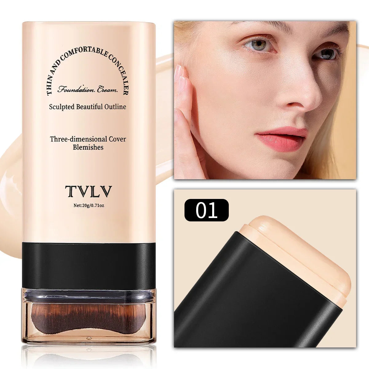 TVLV eraser foundation make-up stick 20g, with brush to brighten skin liquid foundation, long-lasting makeup concealer