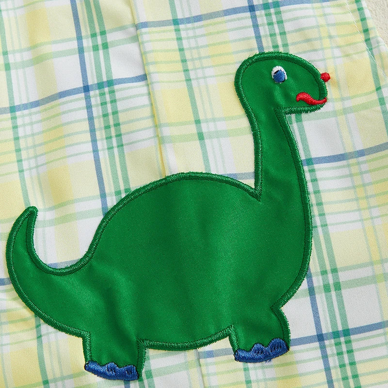 Toddler Baby Girls Boys Overalls Romper Cute Plaid Embroidery Dinosaur Sleeveless Jumpsuits Children Summer Clothes