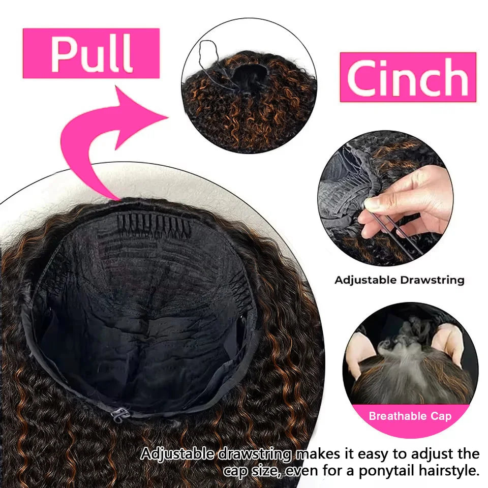 1B/30 highlight 3 In 1 Half Wigs Human Hair Drawstring Burmese 3C 4A Curly Invisible Half Wigs Water Wave Half Wigs Human Hair