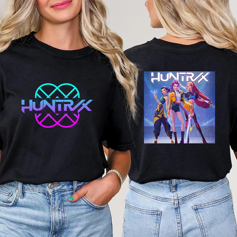 Kpop Demon Hunter HuntrX Print T-Shirts Fashion Casual Short Sleeve T-shirt Fashion Korean Anime Tshirts Women Clothes Tees Tops