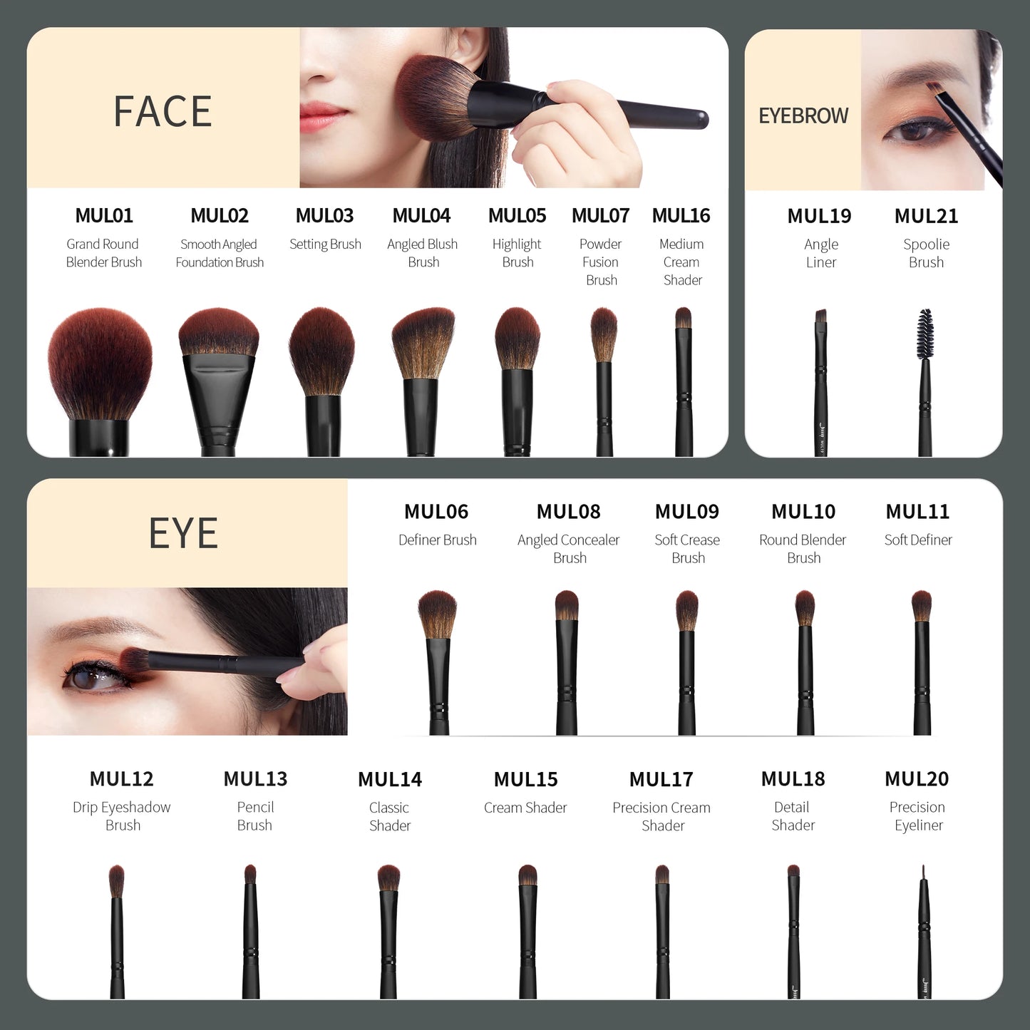Jessup Makeup Brushes set,3-21pcs Premium Synthetic Big Powder Brush Foundation Concealer Eyeshadow Eyeliner Spoolie Wooden T271