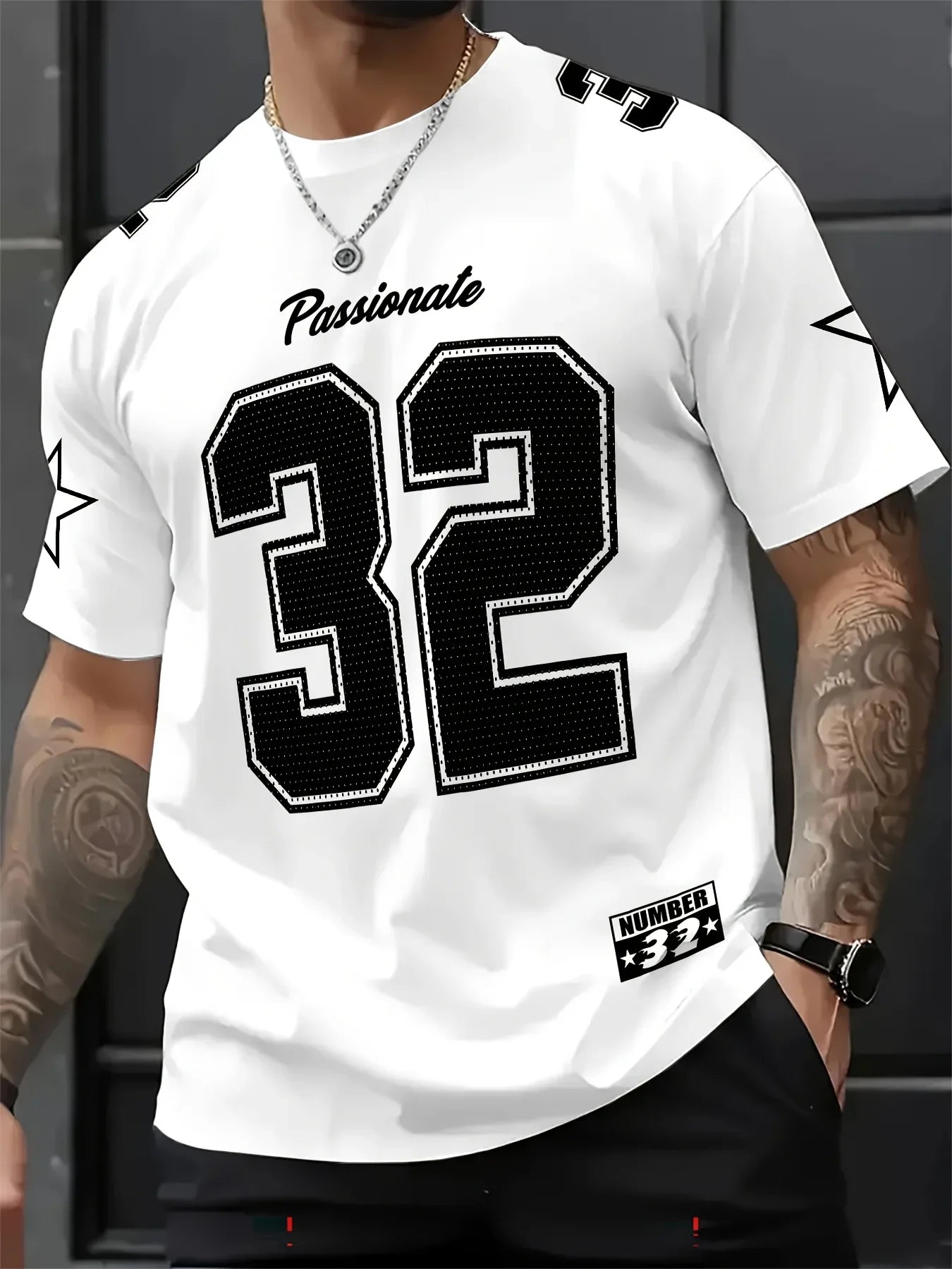 Hot-selling trend No. 32 printed daily casual short-sleeved T-shirt sports breathable quick-drying men's T-shirt jersey