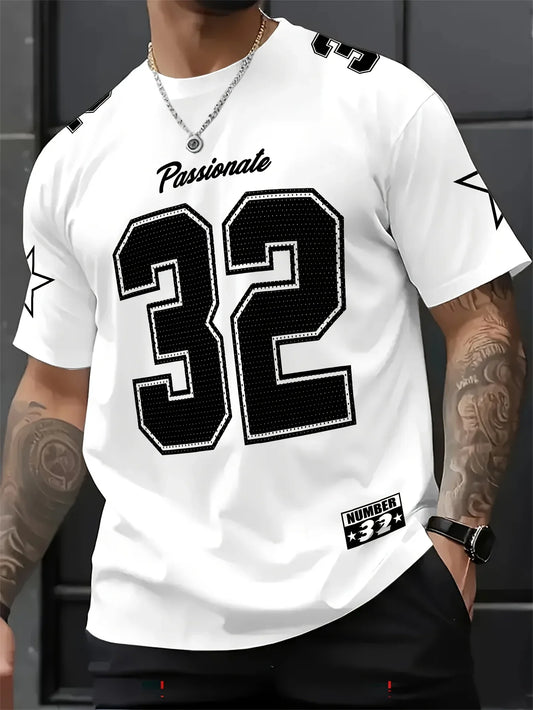 Hot-selling trend No. 32 printed daily casual short-sleeved T-shirt sports breathable quick-drying men's T-shirt jersey