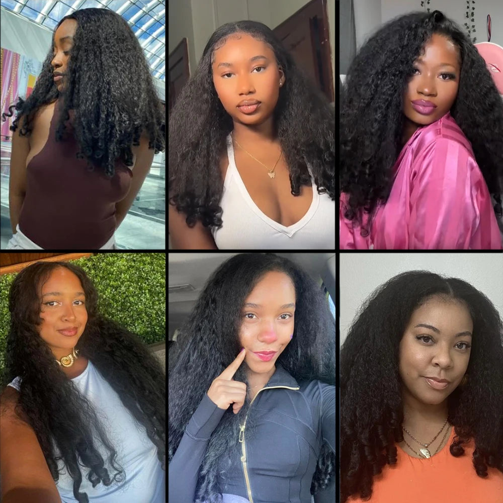 Afro Curly Synthetic Lace Wig For Black Women 200% Density Kinky Straight HD Transparent Lace Front Wigs with Bouncy Curly Ends