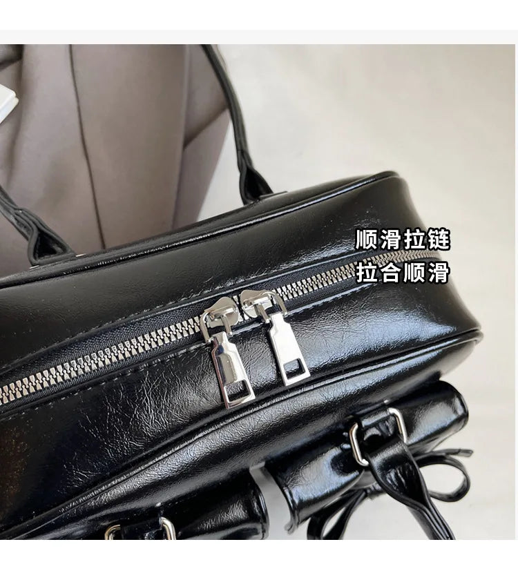 Vintage Women Business Shoulder Bags Simple Ladies Commute Tote Bag Pu Leather Female Underarm Bag Burgundy Large Handbags Purse