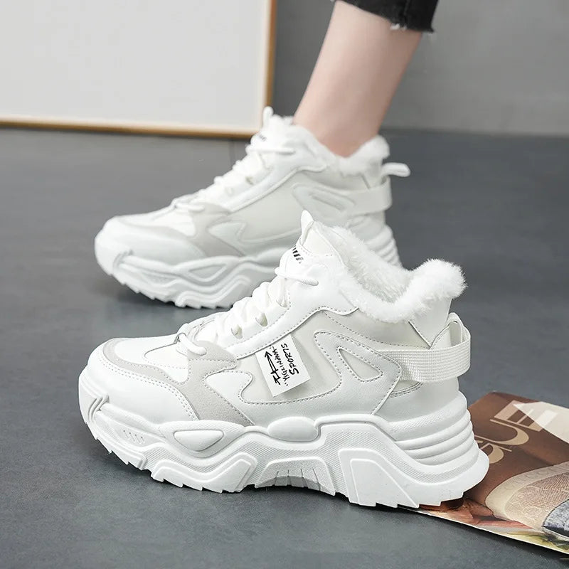 Winter New Women High Top Snow Boots Warm Plush Woman Comfortable Sneakers Waterproof Cottom Shoes Fashion Female Footwear 2025