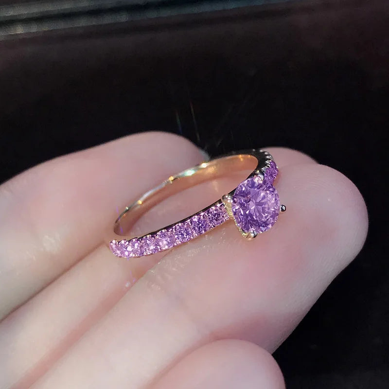 2025 New Silver Plated Oval Women's Fake Engagement Ring Pink Cubic Zirconia Trendy Wedding Ring for Women