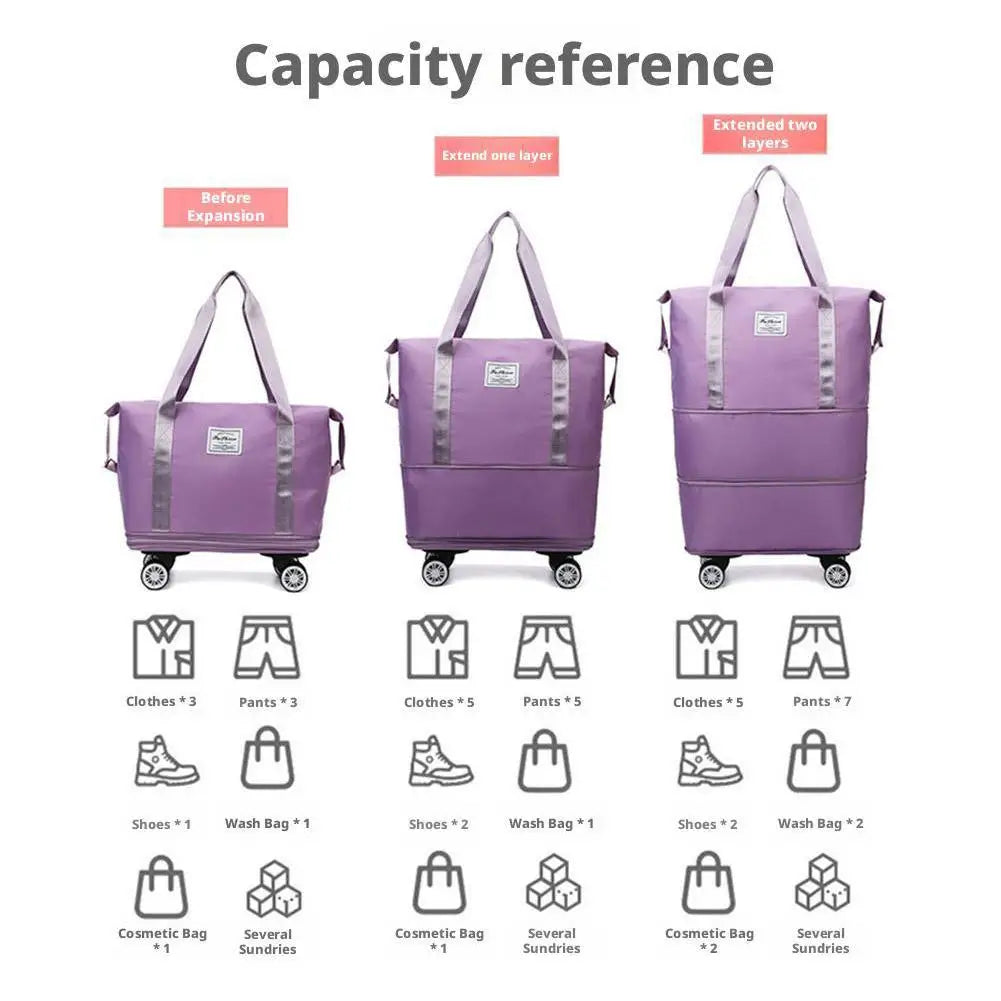 Travel Portable Large Capacity Detachable Universal Wheel Storage Bag Check-In Bag with Wheel Double Layer Carry-On Bag