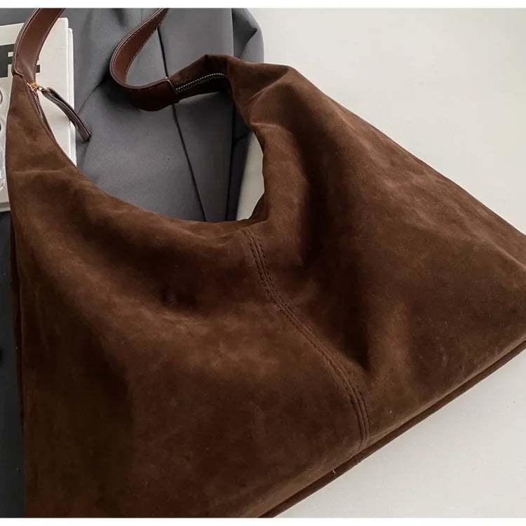 Vintage Suede New Large Capacity Women Tote Bag 2025 Autumn Winter Commute Shoulder Crossbody Bags Fashion Trend Underarm Bags