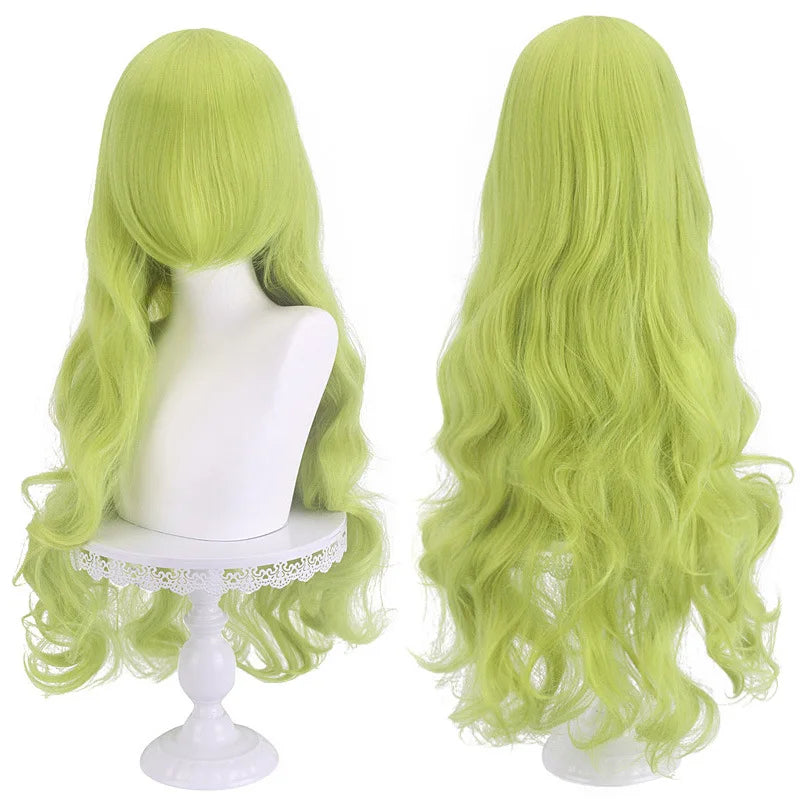 Diagonal Bangs Curly Long Wave Wig for Women Heat-resistant Fiber Synthetic Wig for Daily Cosplay
