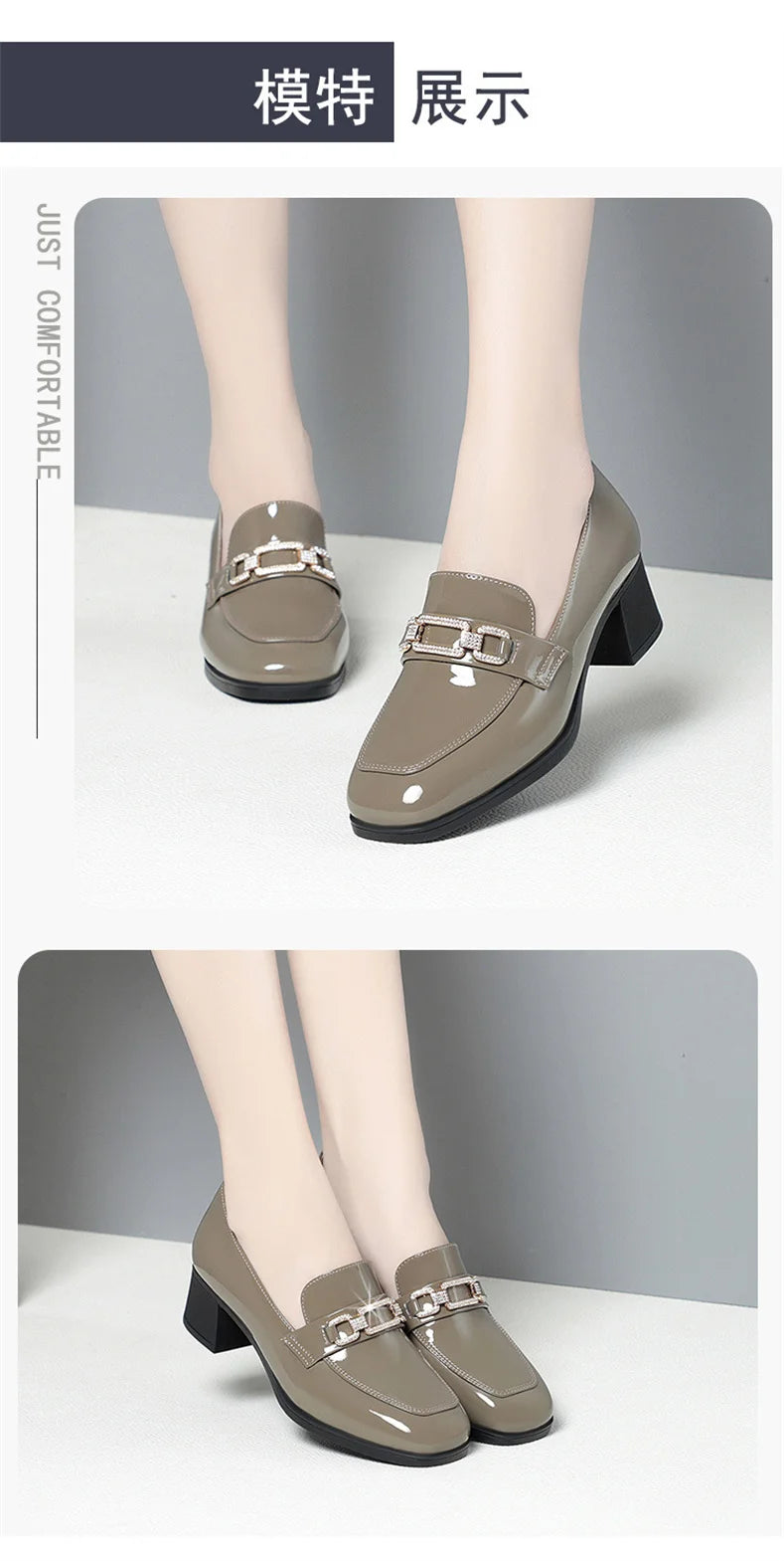 Spring Autumn Ladies Pumps Shallow Shoes Patent Leather Soft Sole Crystal High Heels  Loafers Fashion Breathable Single Shoe