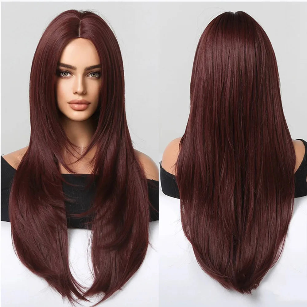 Long Ombre Blonde Synthetic Wigs Middle Part Natural Long Straight layering Wigs For Women Party Halloween Cosplay Daily Wear