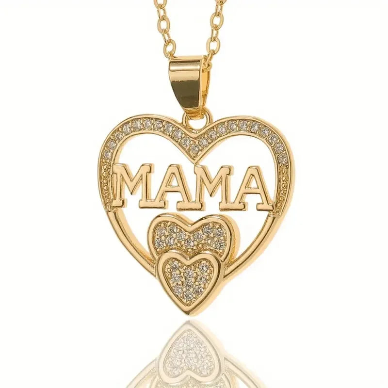 WLP 2025 Elegant Mother's Day Gift Heart Pendant MAMA Necklace for Women MOM Luxury Rhinestone Aesthetic Neck Necklace Jewelry