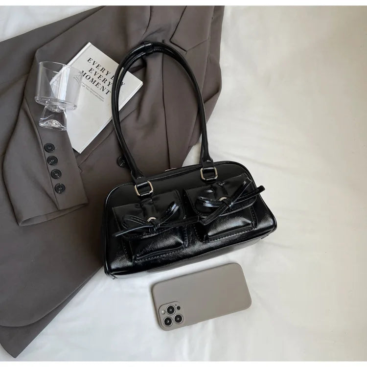 Vintage Women Business Shoulder Bags Simple Ladies Commute Tote Bag Pu Leather Female Underarm Bag Burgundy Large Handbags Purse