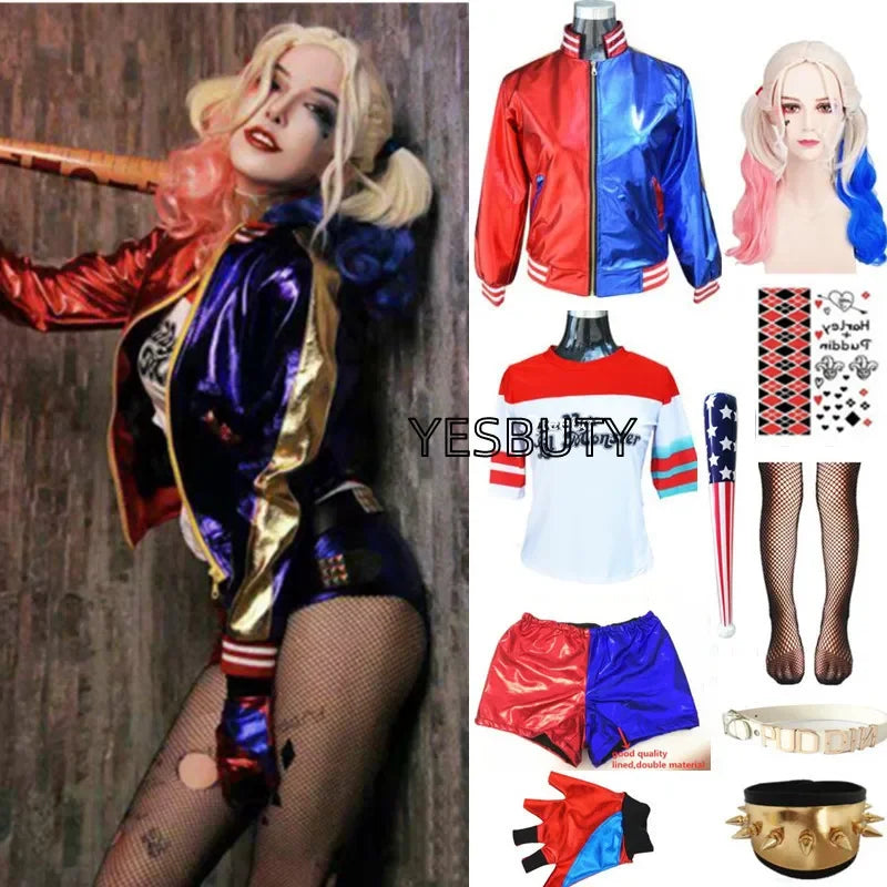 Hot Toys Suicide Harley Cosplay Squad Costumes Halloween Carnival Women Adult Jacket Pants Christmas Party Clothes