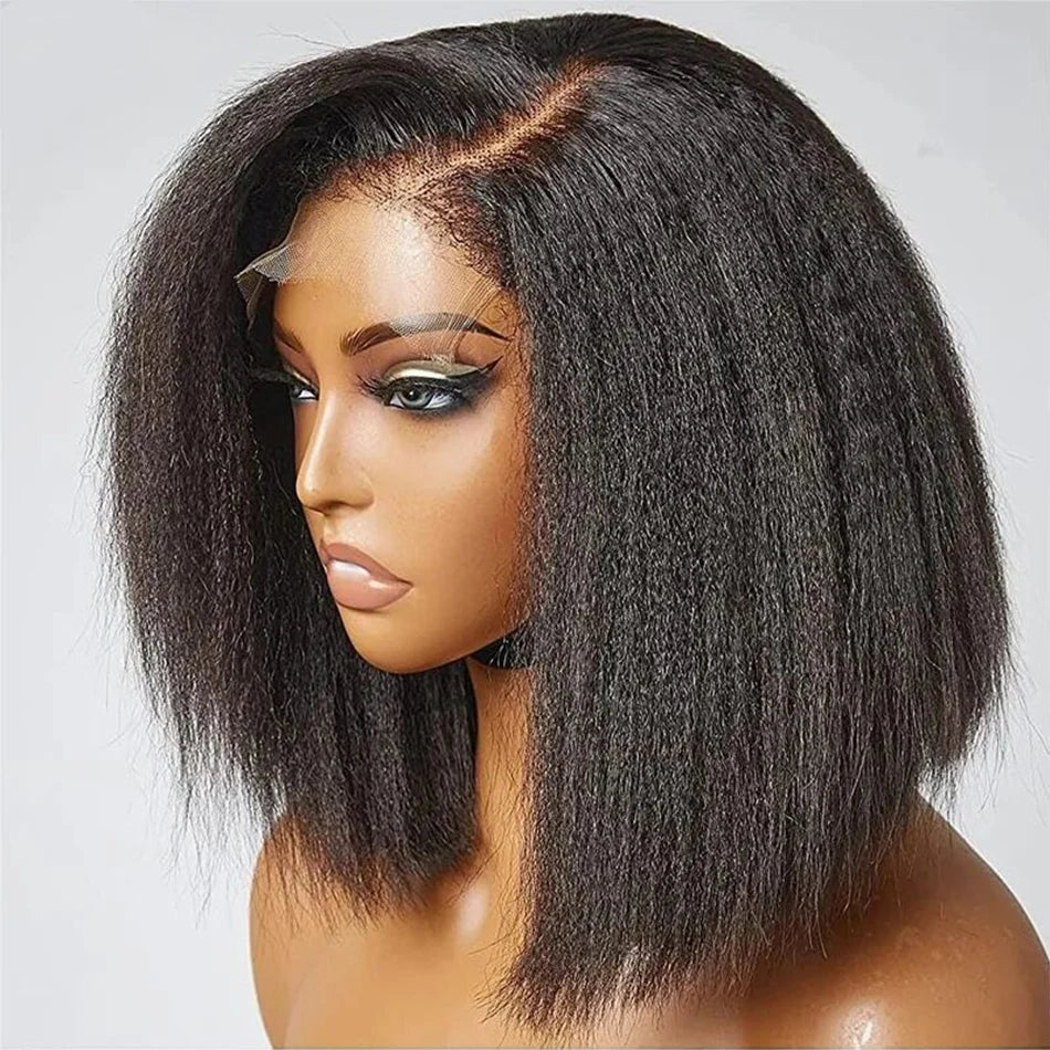 Ready To Wear Glueless Wigs Kinky Straight 13x4 Lace Front Human Hair Wig Short Bob Wigs HD Transparent Yaki Straight Wig 180%