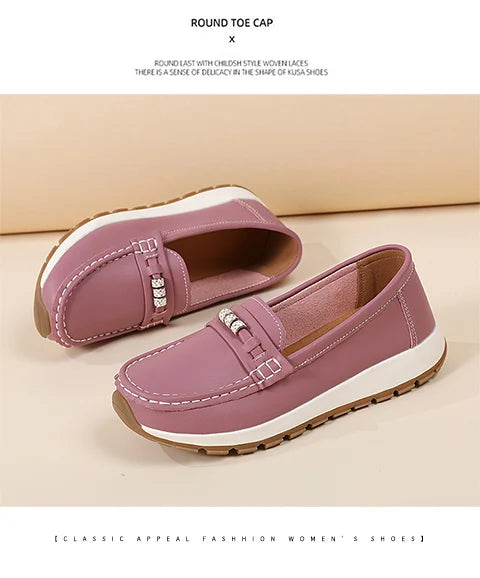 Women's casual flat shoes, 100 genuine leather shoes, lightweight spring and summer loafers, walking mom shoes