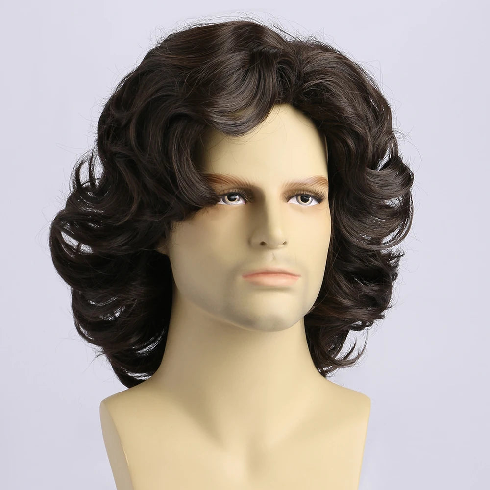 14 Inch Mens Synthetic Wigs Short Brown Wig Men Natural Fluffy Cosplay Costume Mens Wig for Male Guy