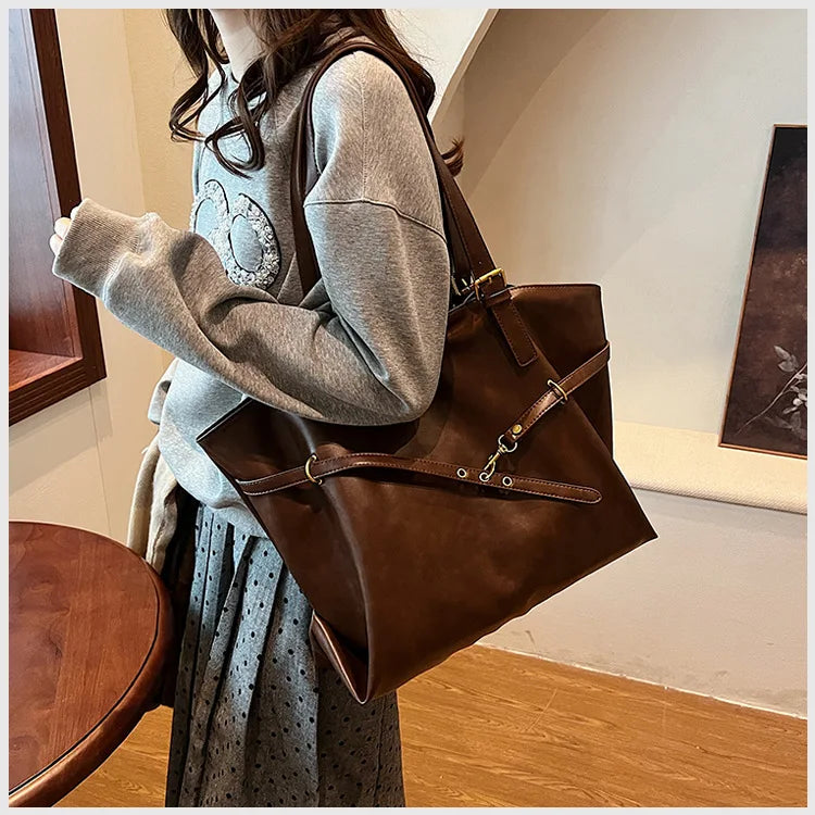 Large Capacity Winter Lady Shoulder Bag Vintage Casual Girl Tote Bags Y2K Pu Leather Female Handbags Women's Commuter Bag Purse