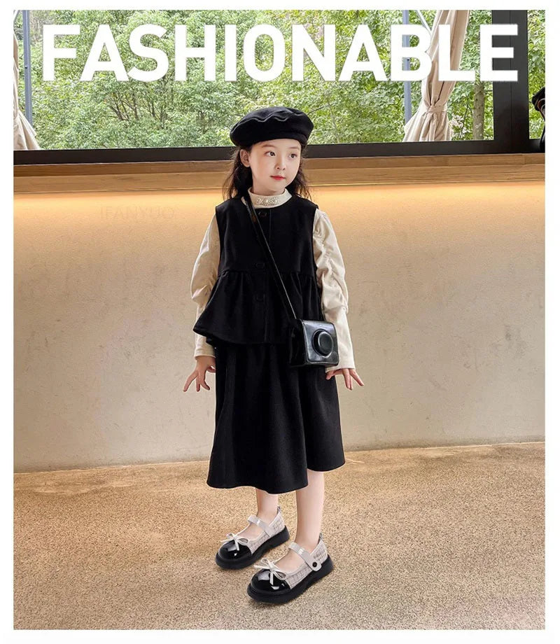 Spring Autumn Children's Leather Shoes with Bowknot Versatile Girls Fashion Mary Jane Shoes Causal Patchwork Kids Princess Shoes