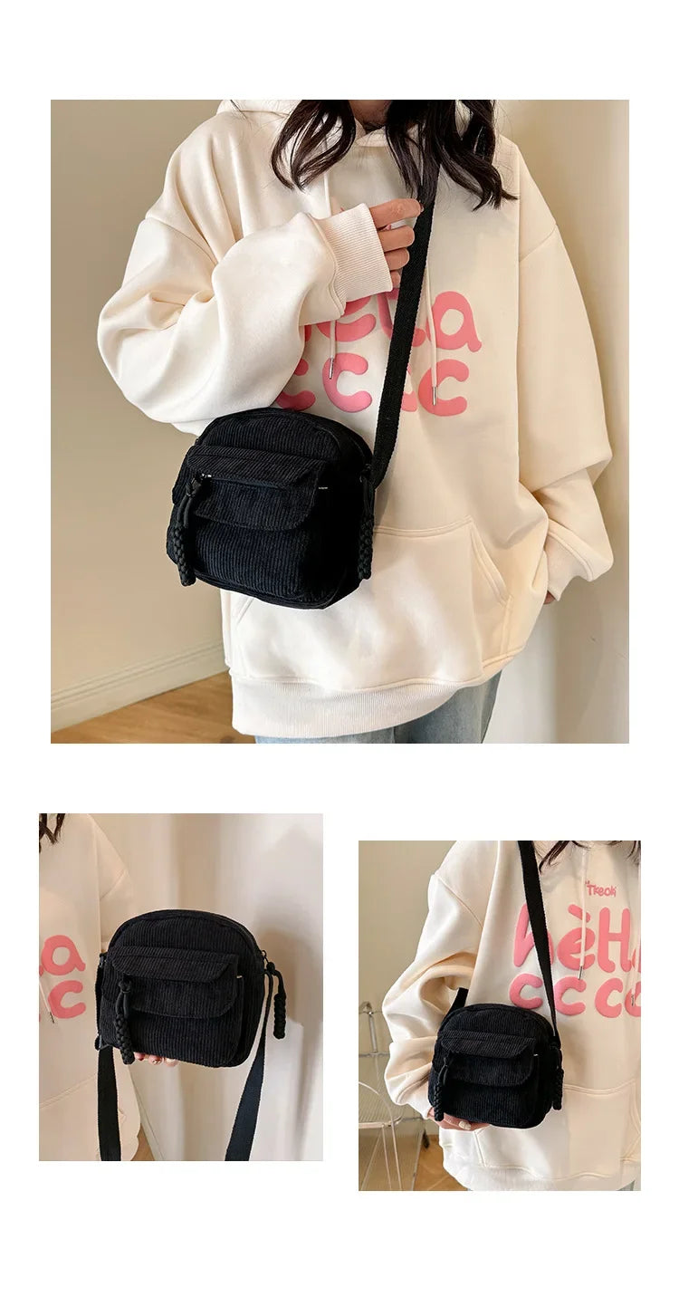 Corduroy Daily Handbag Fashionable Versatile Shoulder Bag for Women Multi-Compartment Zipper Closure Commute Women's Tote Bag