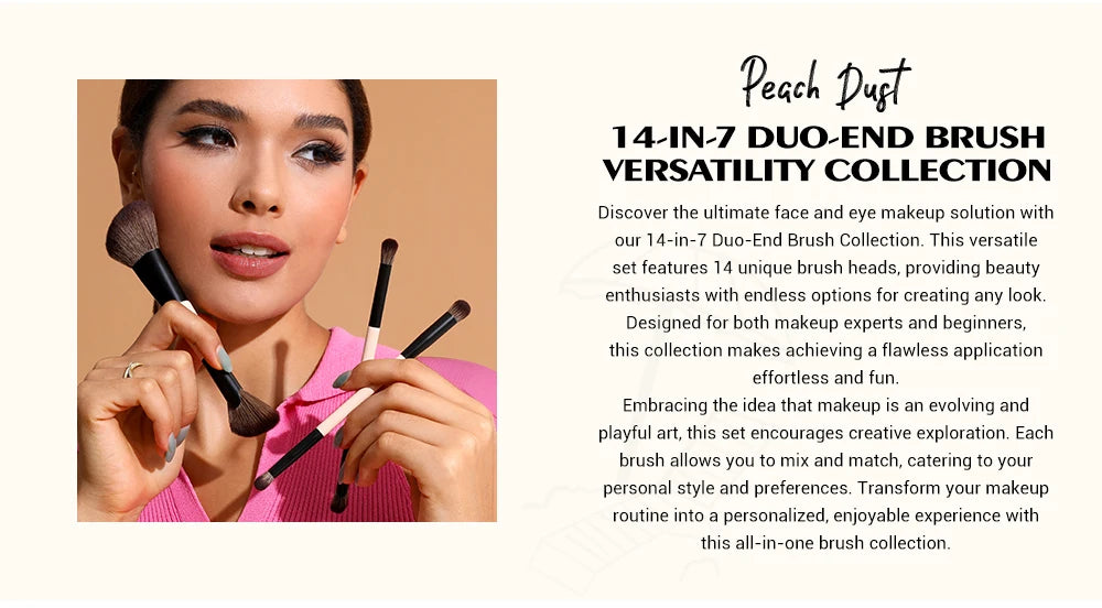 Jessup Makeup Brushes Set, 3/5/7pcs Double Sided Makeup Brush Foundation Eyeshadow Powder Blending,Cruelty-Free Peach Dust T600