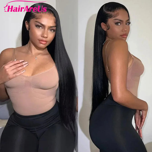 5x7 Glueless 100% Human Hair 13x6 Bone Straight Lace Front Human Hair Wigs 36 Inch 13x6 HD Lace Frontal Wig for Women PrePlucked