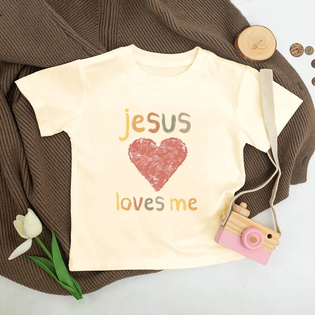 Jesus Loves Me Print Kids Shirt Retro Summer T-shirt Tops for Children Boys Girls Short Sleeve Tshirt Funny Toddler Clothes Tee