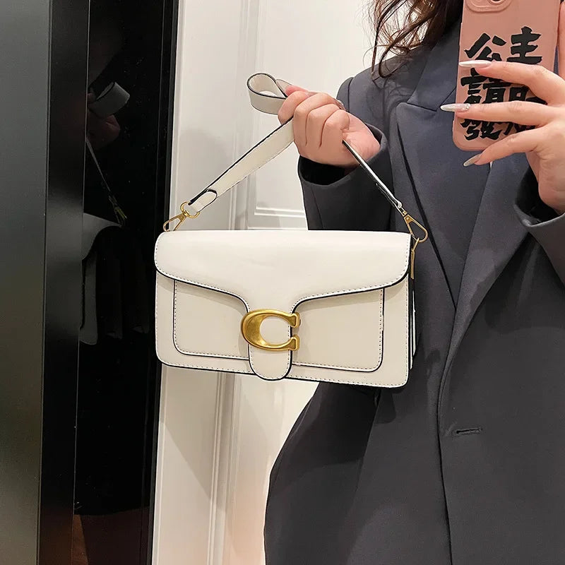 2025 New Women's High-End Pure Color Simple Square Bag Multi-Layer Commuting Single Shoulder Bag Neutral Minimalist Style