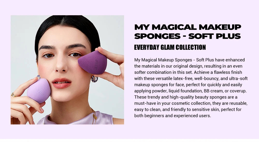 Jessup Makeup Sponge Set, 3pcs Make up Sponges for Face Foundation Concealer Contour and Blusher, Purple SP017