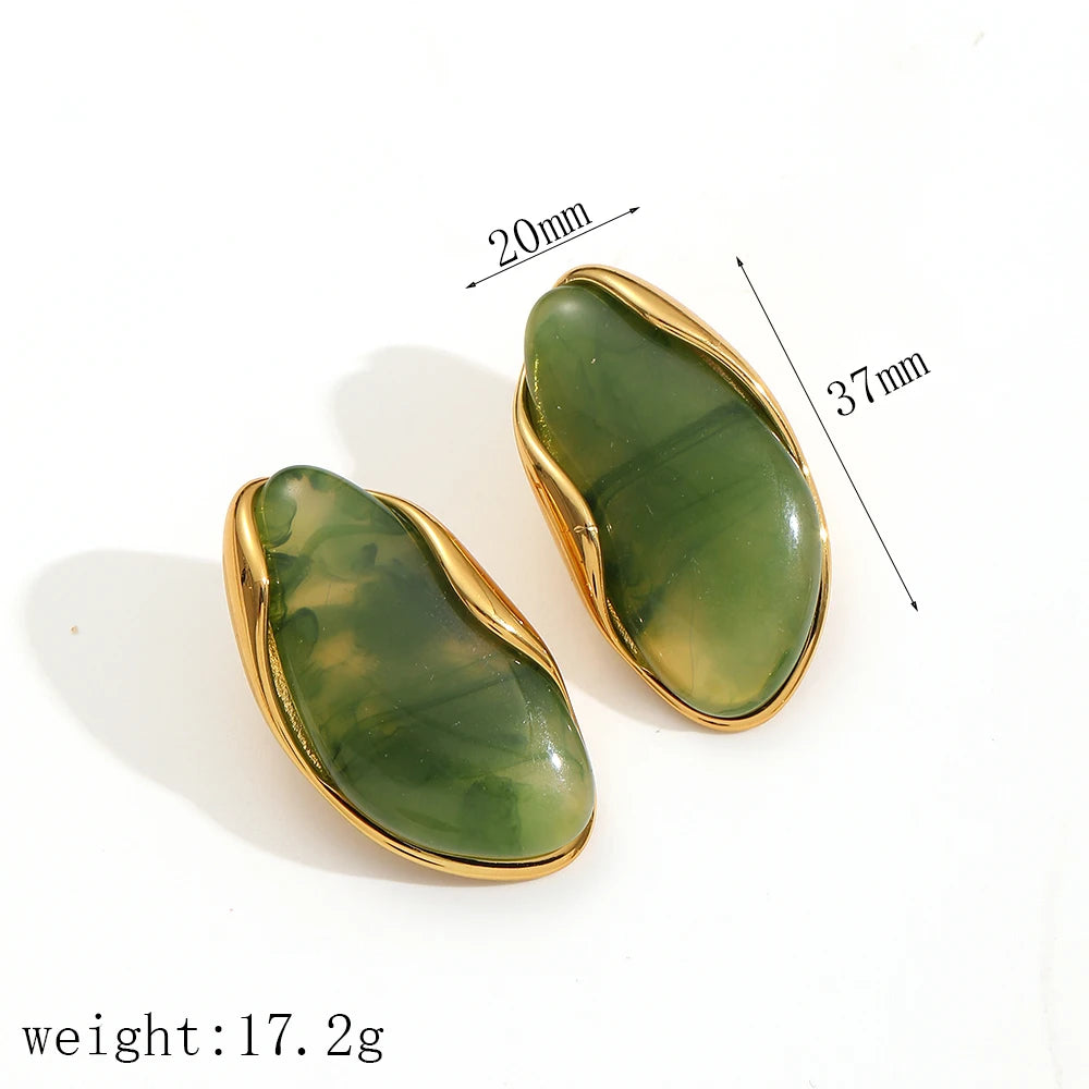 2025 New Design Brown Resin Geometric Shape Earrings Stainless Steel 18k Gold-plated Ear Studs for Women