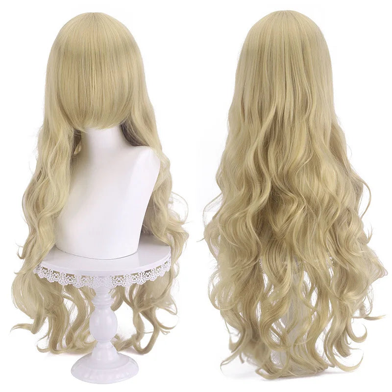 Diagonal Bangs Curly Long Wave Wig for Women Heat-resistant Fiber Synthetic Wig for Daily Cosplay