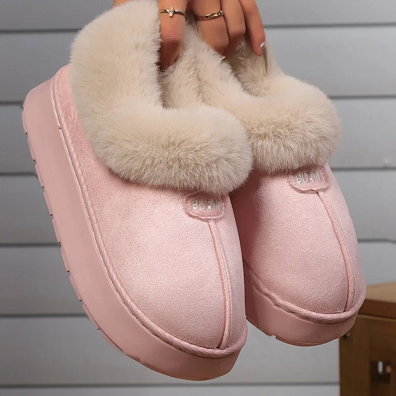 Winter Women Warm Plush Slippers Female Thick-soled Indoor Furry Shoes Men Outdoor Fashion Non-slip Slides Couples Cute Boots