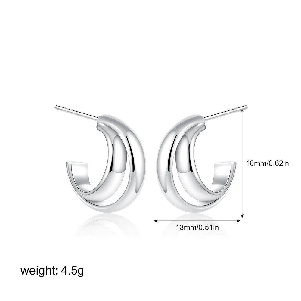 Geometric Stainless Steel Gold Sliver Color Bilayer Stud Earring for Women Irregular Metal Texture Fashion Jewelry Gift